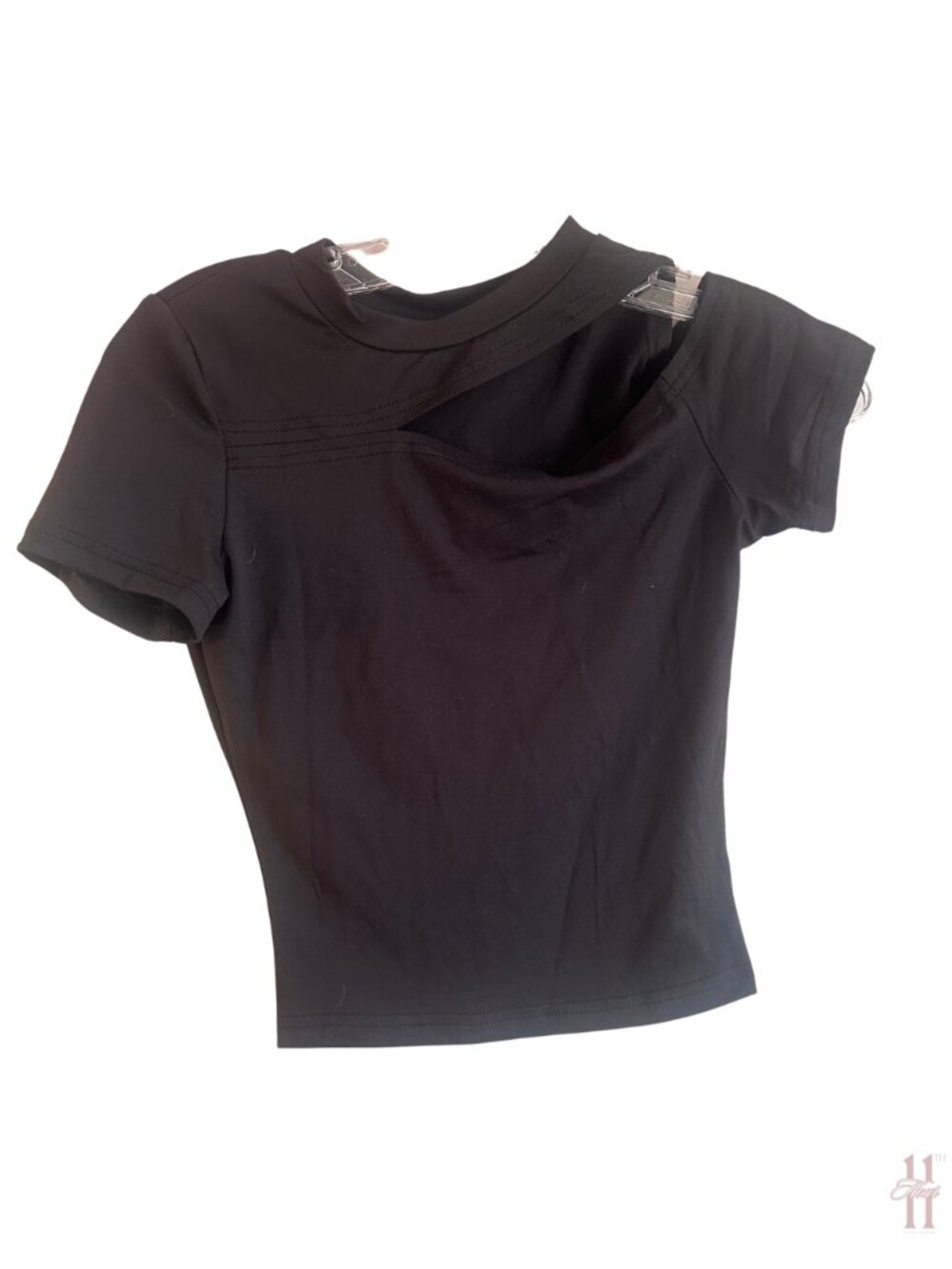 Dazy Black Short Sleeve Asymmetrical Cutout Top - Misses Small